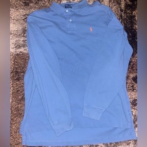 VINTAGE Polo Ralph Lauren Polo Shirt Mens Xl Sky Blue Pink Pony Long Sleeve